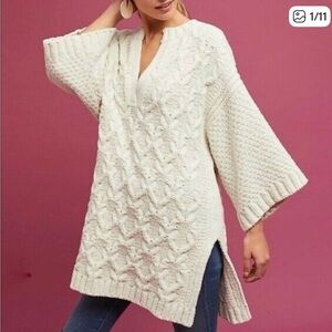 ANTHROPOLOGIE MOTH Oversized Chunky Knit V-Neck Sweater/Tunic/Top Size XS/S